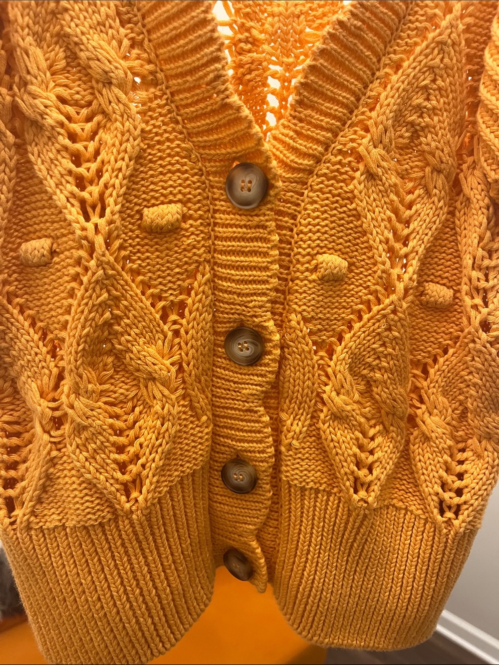 Zara light orange  Open-Knit Short Sleeve cotton Cardigan - Picture 6 of 12